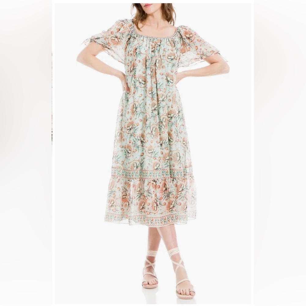 MAX STUDIO Women Crochet Trim Tiered Midi Chiffon Dress, Floral, Size S, NEW